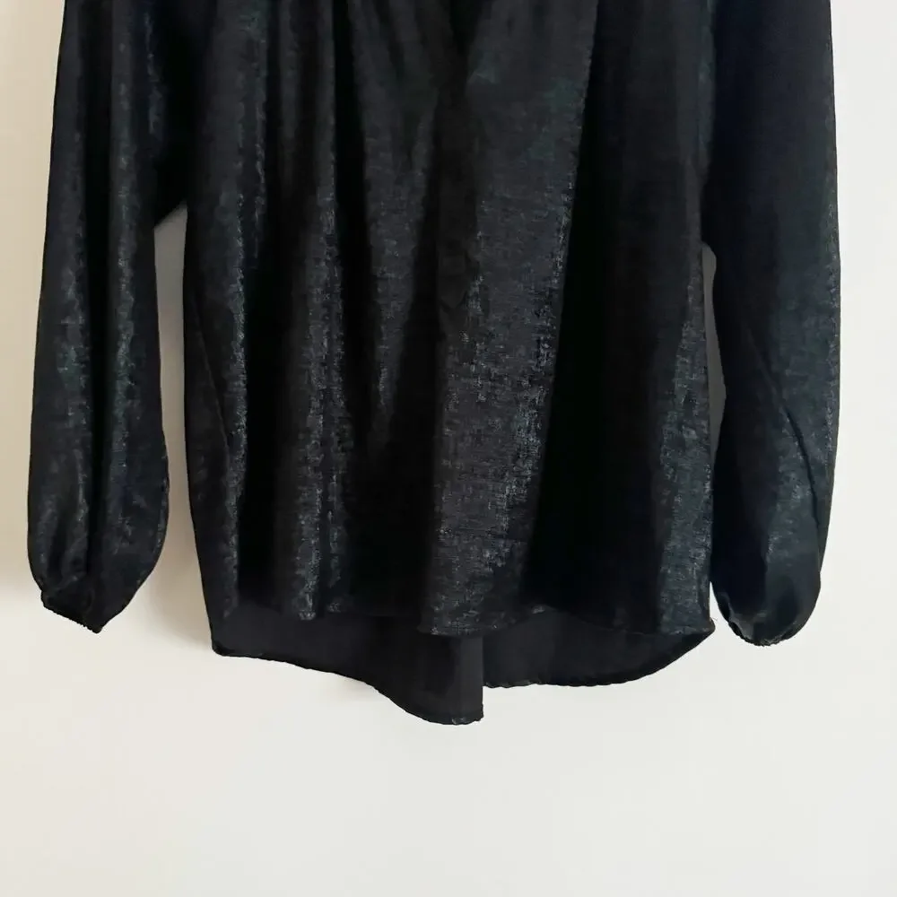 XIRENA Farrah Poplin Split Neck Top Shimmer Black Medium M - Picture 5 of 8